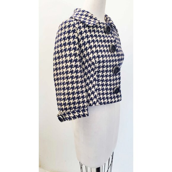 1960s VTG Sylvides Creations Paris Womens Houndstooth Wool Cropped Swing Jacket - Picture 10 of 16